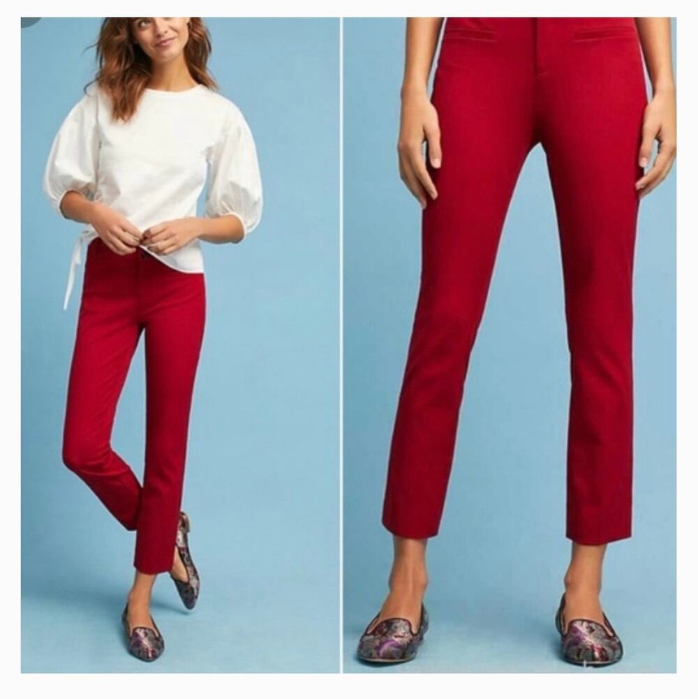NWT Anthropologie The Essential Cropped Capri Red Stretch Pants Size 0 Pinup